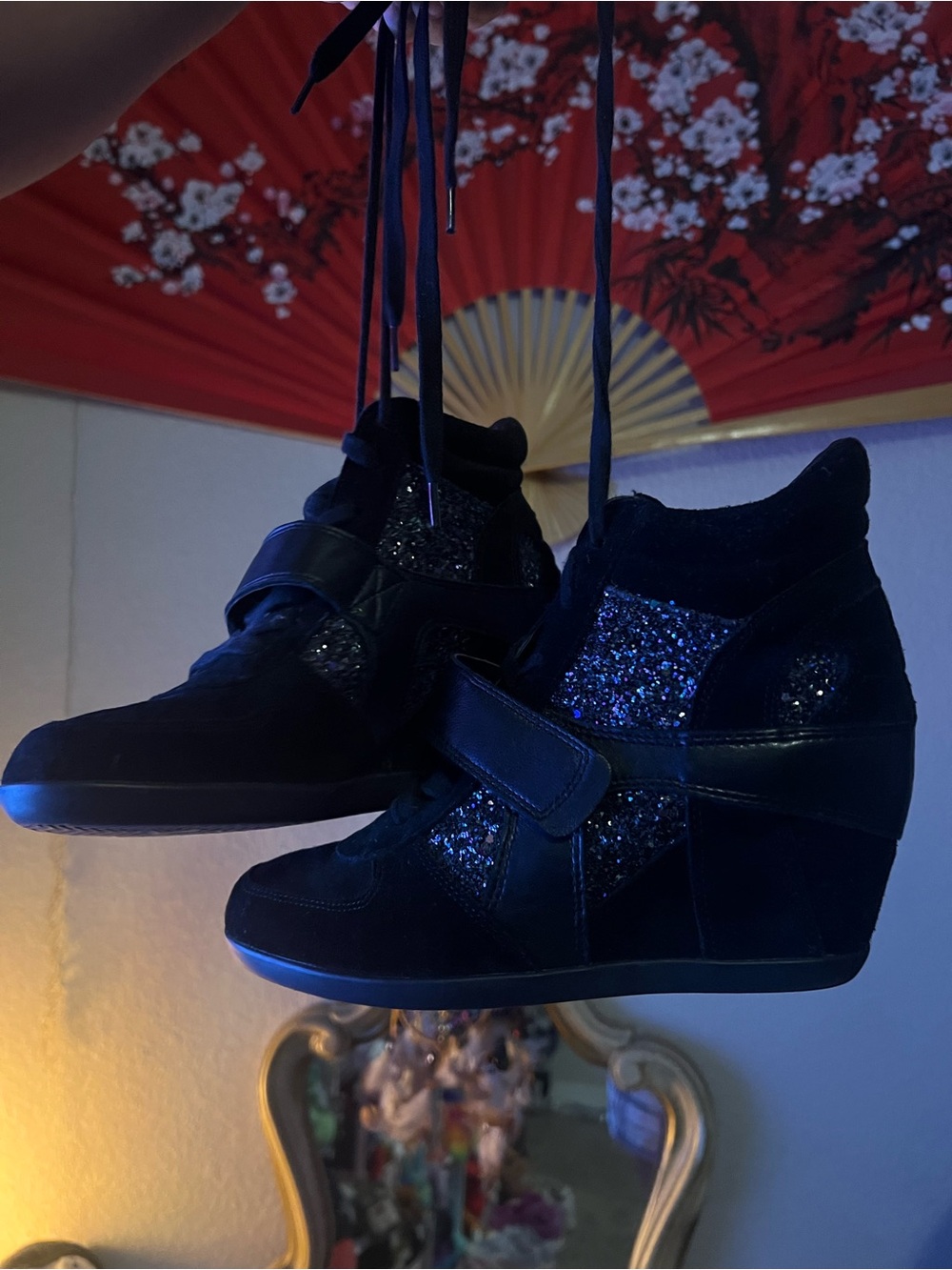 A by ash Women’s Black Glitter Wedge Sneaker